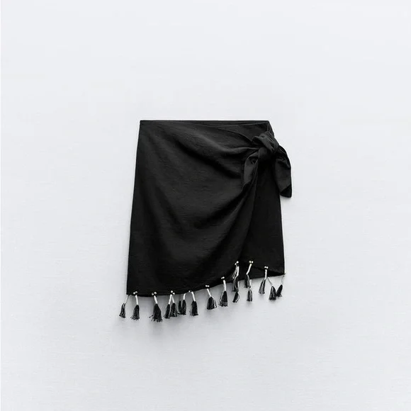 Zara Black Mini Skirt with Tassels - Picture 1 of 2